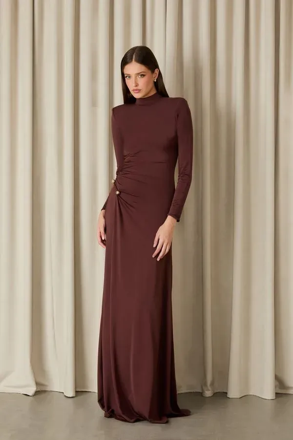 VESTIDO LONGO JOANNE PREGAS COFFEE