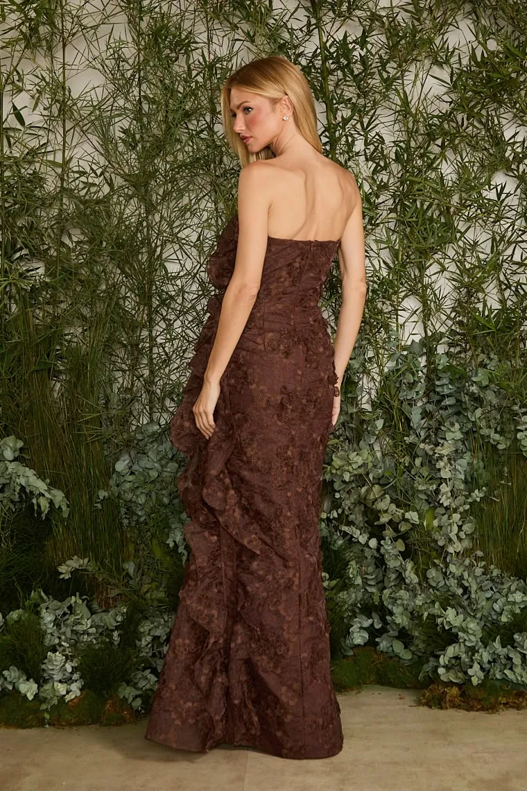 VESTIDO LONGO GABRIELA BABADO COFFEE - foto 2